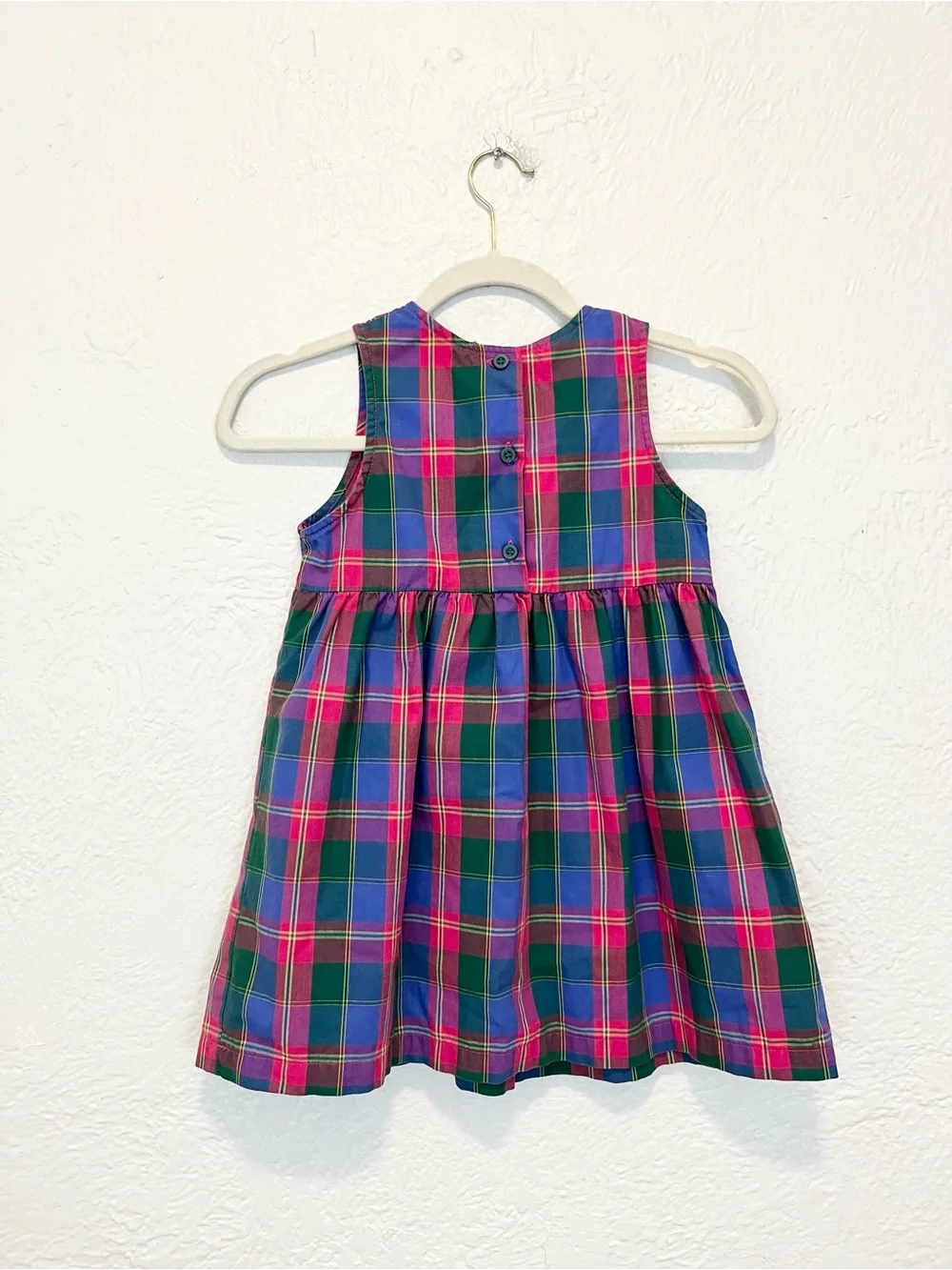 Vintage OshKosh B’gosh Girls Plaid Jumper Dress 6 USA Pink Blue